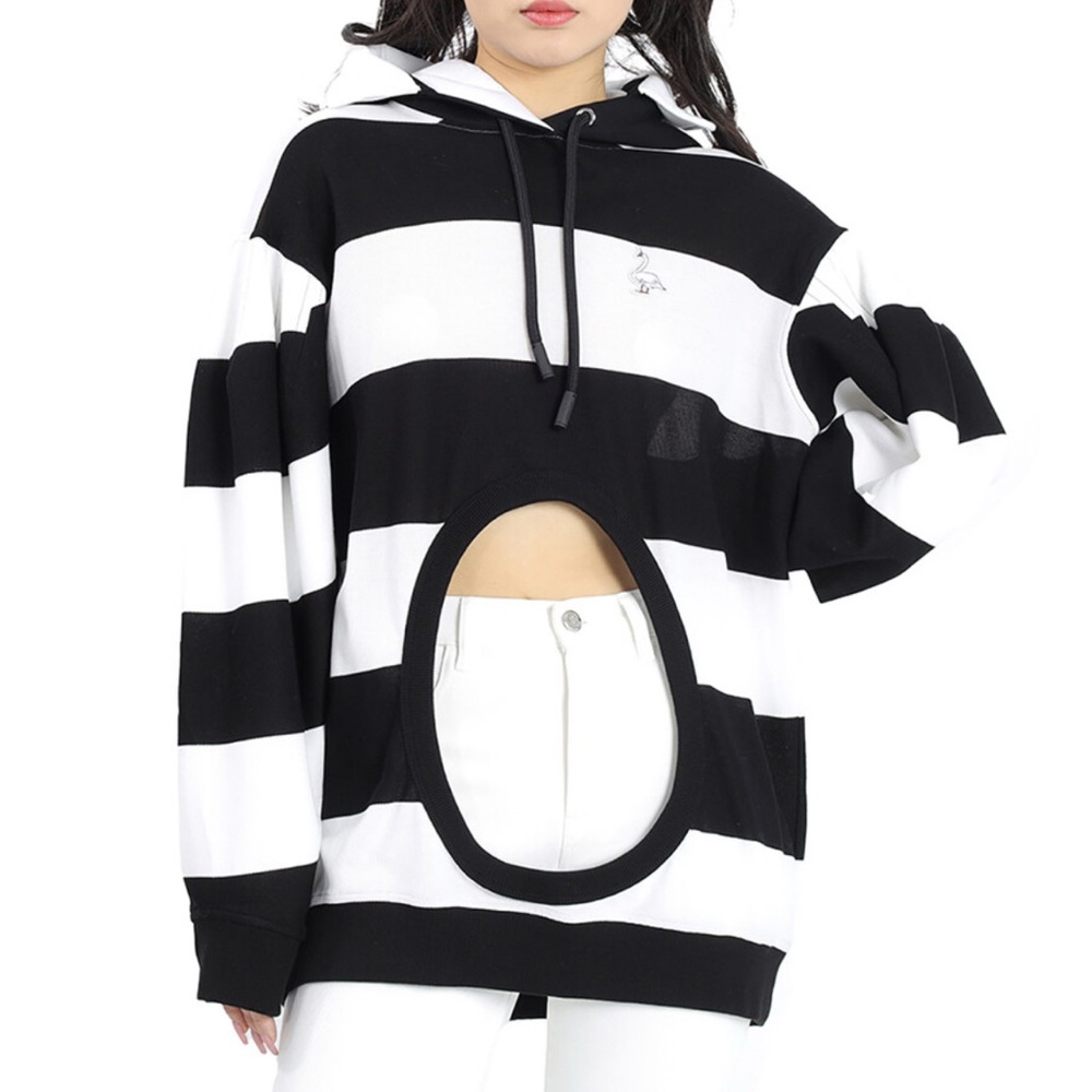 NWT BURBERRY Size Small Cut-out Detail Striped Cotton Hoodie